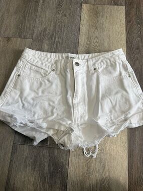 Forever 21 White Distressed High-Rise Denim Shorts